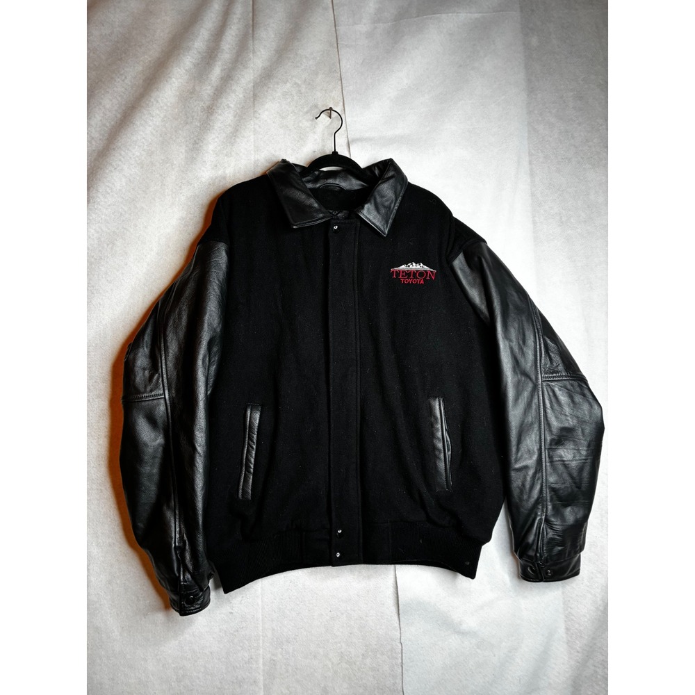 VTG Game Sportswear Toyota Wool Leather Varsity Jacket Mens 2XL Black No Problem
